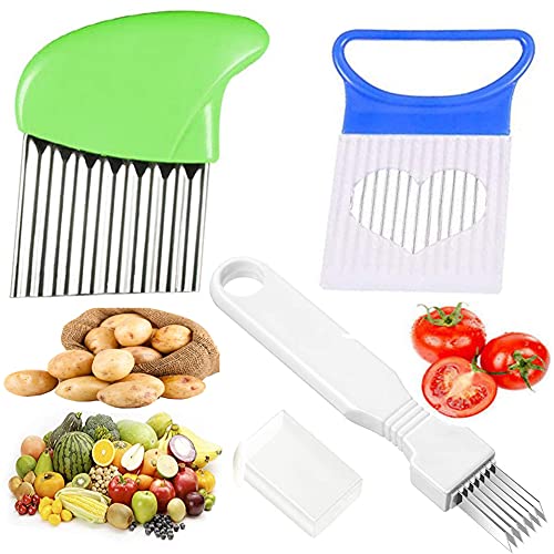 3pcs Crinkle Cut Tool Set,Kitchen Shred Silk Tool Stainless Steel Scallion Cutter Vegetable Garlic Cutter, Wavy Cutter Chopper and Onion Holder Slicers for Home Kitchen Restaurant Use Cooking Tools