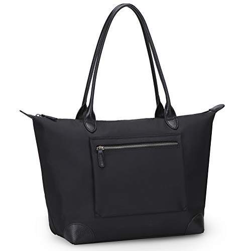DORIS&JACKY Tote Bag for Women Large Nylon Purses and Handbags with Leather Handles Womens Ladies Waterproof Zipper Travel Work Shoulder Purse (Black)