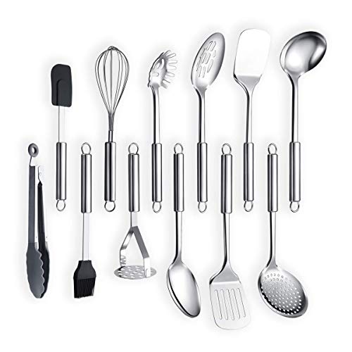 Berglander Cooking Utensil Set 12 Piece Stainless Steel Kitchen Tool Set, Include Cooking Spoon, Spatula, Whisk, Cooking Tong and etc (12 Pieces)