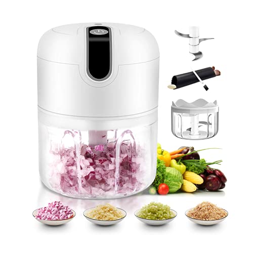 Garlic Chopper, Food Chopper, Updated Powerful Motor, 0 Standby Battery Consumption, Portable And USB Rechargeable, 2 Pieces 3Layer Blades Mini Chopper, For Onion/Garlic/Nut/Meat, Onion Chopper