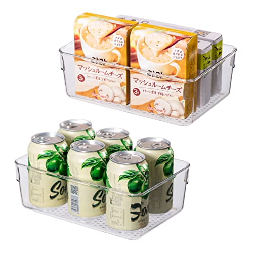 Ettori Clear Plastic Storage Bins 2 Pack Bin Storage Organizer for Refrigerator, Cabinet,Food Pantry,Kitchen and Bathroom Organization
