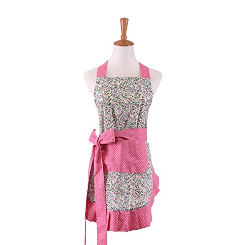 Cotton Fabric Women’s Apron with 2 Pockets-Extra Long Ties, Home Baking or Kitchen Cooking, Graceful and Flirty,(Pink Flower)