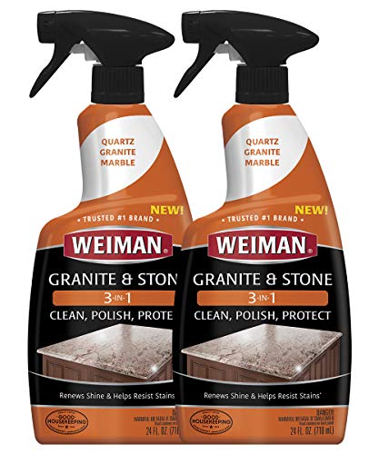 Weiman Granite Cleaner Polish and Protect 3 in 1 – 2 Pack – Streak-Free, pH Neutral Formula for Daily Use on Interior & Exterior Natural Stone