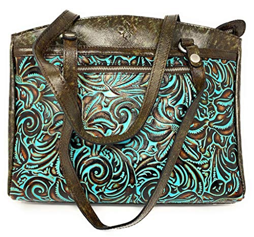 PATRICIA NASH WOMEN’S TOOLED TURQUOISE COLLECTION POPPY LEATHER TOTE HANDBAG PURSE