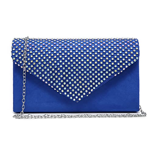 Dasein Women Colorful Rhinestone Evening Clutch Bags Wedding Purses Cocktail Prom Clutches Formal Party Clutches (Royal Blue)