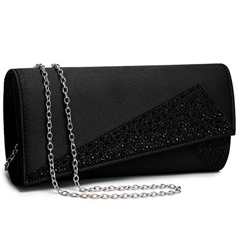 Dasein Women Rhinestone Evening Clutch Bags Formal Party Clutches Wedding Purses Cocktail Prom Clutches (Black)