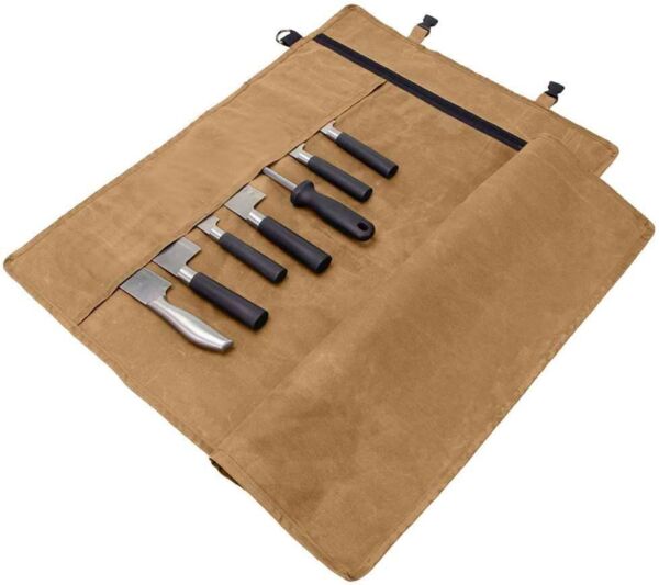 Knife Roll,Knife Bag,Knife Case,Waxed Canvas Chef Knife Bag,Portable Knife Roll Bag With 10 Slots Plus 1 Zipper Pockets Can Hold Home Kitchen Knife Tools Up To 18.8”,Heavy Duty Knife Bags For Chefs