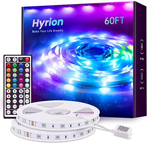 hyrion 60 ft LED Strip Lights, Ultra Long SMD 5050 Led Lights Strip with 44 Key Remote,12 Volt Dimmable RGB Color Changing Led Lights for Bedroom,Living Room,Kitchen,Home Decor(44 Key Remote+30ftX2)