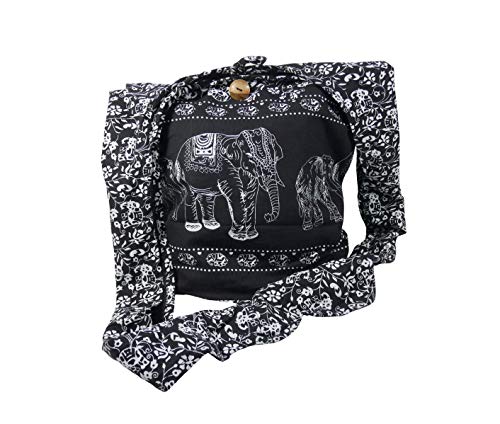 PumPumpZ Hippie Boho Elephant Crossbody Bohemian Gypsy Sling Shoulder Bag”Medium” Size (Twins Elephant Black)