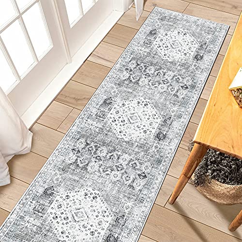 RUUGME Runners for Hallways, Washable Long Kitchen Runner Rug, Vintage Super Soft Floor Entryway Runner for Farmhouse,Laundry Room,Hallway(Grey, 2′ x 7′ L)