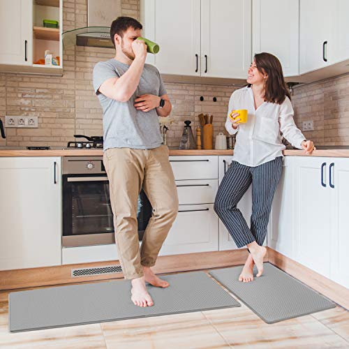 DELXO Kitchen Mat Rug Set [2 PCS] for Kitchen, Bathroom, Living Room – Soft, Absorbent Extreme Comfort Material, Anti Fatigue Non-Slip – Easy Clean Machine Washable – (18″x47″ +18″x30″ , Grey)