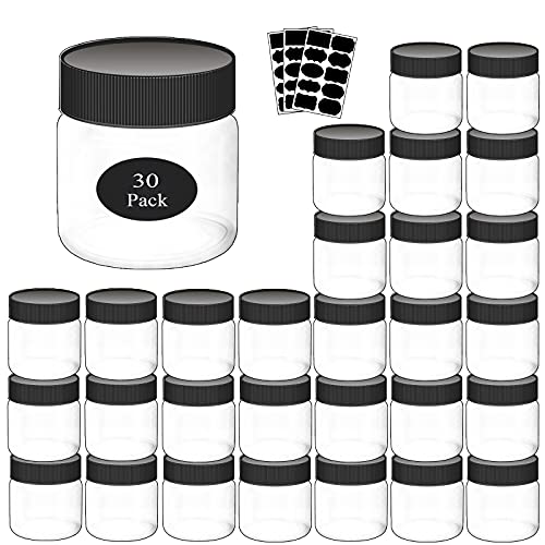 Plastic Jars With Lids Slime Containers 8oz-30 Pack-Leakproof Round Plastic Containers for Kitchen Pantry-Ideal For Home Storage-With 30 Chalkboard Stickers