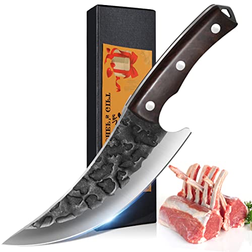 Viking Knife Hand Forged Boning Knives, 7″ Premium High Carbon Stainless Steel Fillet Knife,Full Tang Professional Meat Cleaver, Chef Knives Kitchen Camping Knife for Fish, Deboning, BBQ, Home