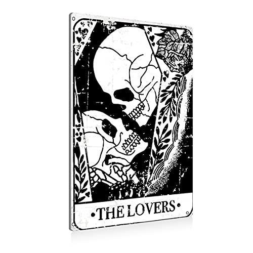 BEASTZHENG Tarot Cards The Lovers Metal Tin Sign Wall Décor Black Vintage Sign for Home Living Room Bedroom Decor Gifts