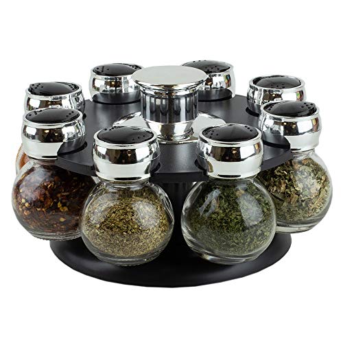 Home Basics Revolving Rack Organizer Set Spinning Spices, Herbs, Seasoning Kitchen Countertop Storage with 8 Glass Jar Bottles