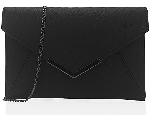 Dexmay Women Envelope Clutch Handbag Medium Saffiano Leather Foldover Clutch Purse Black