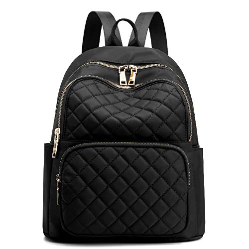 Backpack for Women, Nylon Travel Backpack Purse Black Shoulder Bag Small Casual Daypack for Girls (Black Quilted)