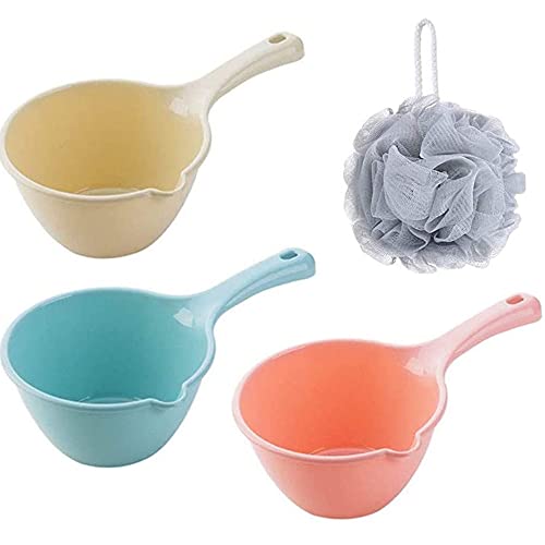 Plastic Bathing Ladle Spoons Kitchen Accessories Bathroom Water Scoop Cup Baby Shampoo Bath Spoon Home Essential with Bathing Cloth, Pack of 4