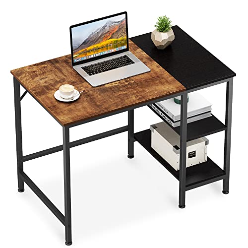 JOISCOPE Home Office Computer Desk,Small Study Writing Desk with Wooden Storage Shelf,2-Tier Industrial Morden Laptop Table with Splice Board,40 inches(Vintage Oak Finish)