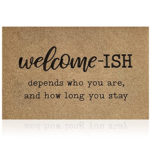 JJUUYOU Welcome Mats for Front Door Outdoor Entry Welcome Ish Depends Who You are Doormat Non Slip Rubber Mat for Home Indoor Farmhouse Funny Kitchen Rugs Patio Full Brown