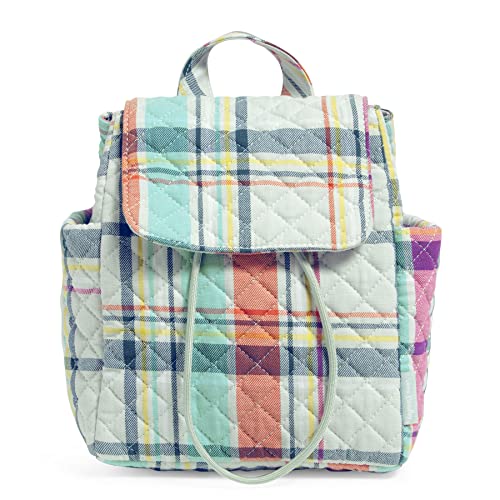 Vera Bradley womens Cotton Mini Backpack Purse Bookbag, Pastel Plaid – Recycled Cotton, One Size US