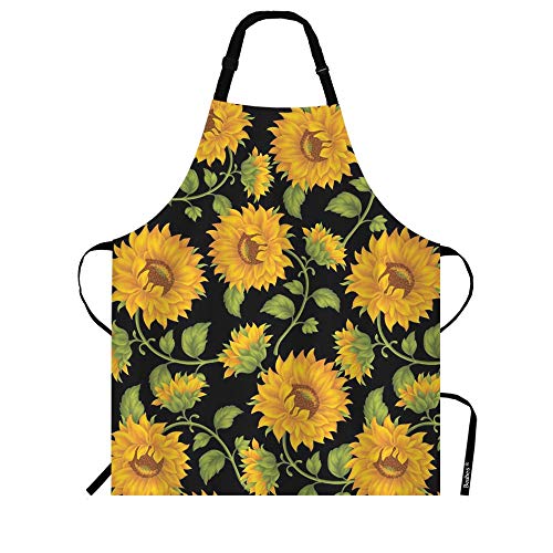 Beabes Sunflower Field Chef Apron 27 X 31 Inch Garden Green Leaves Floral Blossom Durable Non-Pilling Bib Aprons for BBQ Grilling Gardening Kitchen Home with Adjustable Neck Strap
