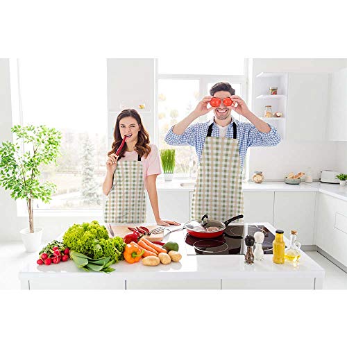 Beabes Light Orange Green Checked Plaid Tartan Kitchen Apron Vertical Horizontal Crossed Stripes Durable Cooking Bib Apron for Chef Restaurant Home Cleaning Serving Painting 27″ X 31″ | The Storepaperoomates Retail Market - Fast Affordable Shopping