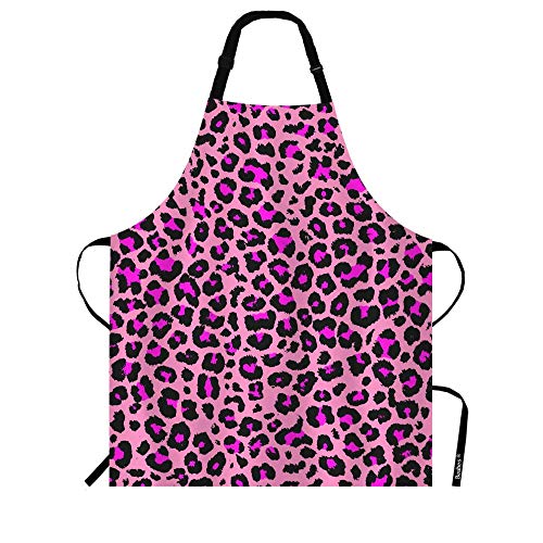 Beabes Pink Leopard Skin Pattern Kitchen Apron Animal Color Dots Skin Luxury Nature Fur Durable Cooking Bib Apron for Chef Restaurant Home Cleaning Serving Painting 27″ X 31″