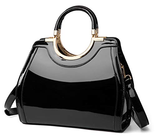 LJOSEIND Patent Leather Handbags Designer Satchel Purses Top Handle Bags Structured Shoulder Bags for Women