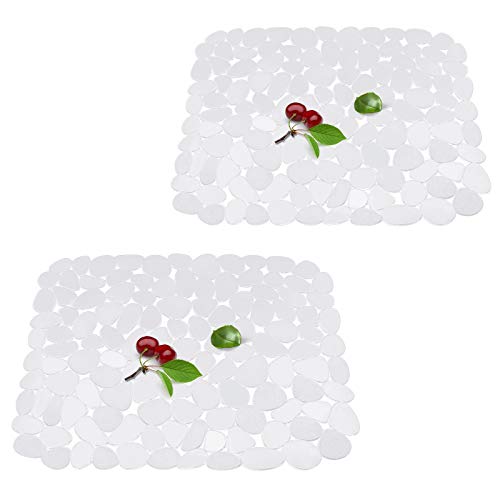 Qulable kitchen Sink Mat For stainless steel/ceramic sinks. Clear PVC Eco-friendly Sink Mat, adjustable, fast draining, pebble design, (2 pack， Clear)