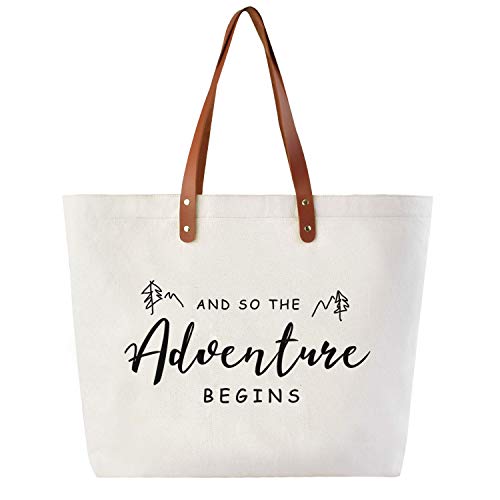 CARAKNOTS Bridal Shower Gifts for Bride Bag Bride Gifts And so the Adventure Begins Wedding Bachelorette Engagement Graduation Gifts Wedding Gifts for Bride Tote with Zipper Pocket Canvas