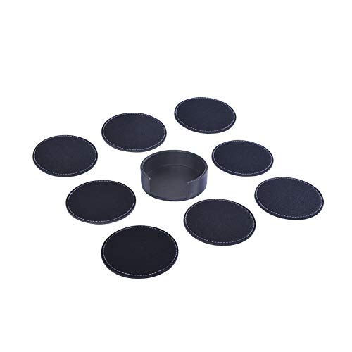 Coasters for Drinks, WAYIFON 8 PCS Premium PU Leather Coaster with Holder, 3.8 in Waterproof, Heat Resistant Drink Coaster-Protect Table from Stains, Water Rings and Damage, Housewarming Gift-Black | The Storepaperoomates Retail Market - Fast Affordable Shopping