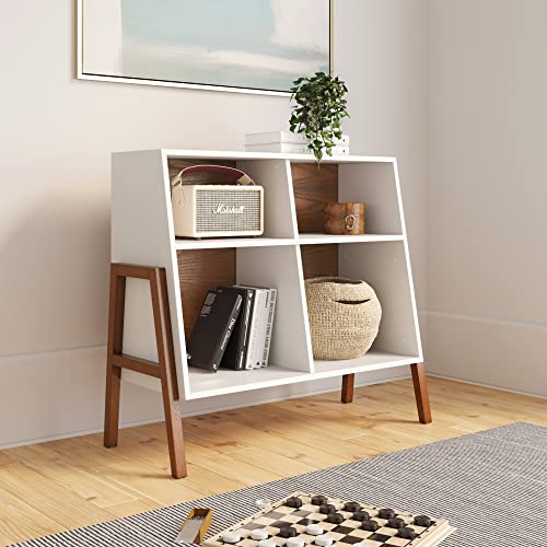 Nathan James Telos 4-Cube Organizer, Storage Open Cubby Shelf with Angled Design, Wood, Brown/White