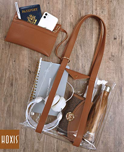Clear Tote with Vegan Leather Pouch Women Weekender PVC Handbag Shopper Work Bag (Brown) | The Storepaperoomates Retail Market - Fast Affordable Shopping