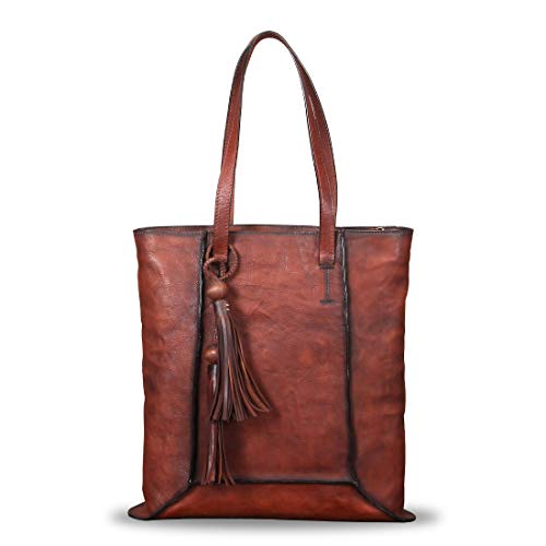 Geniune Leather Shoulder Bag for Women Vintage Handmade Top Handle Large Capacity Satchel (Coffee)