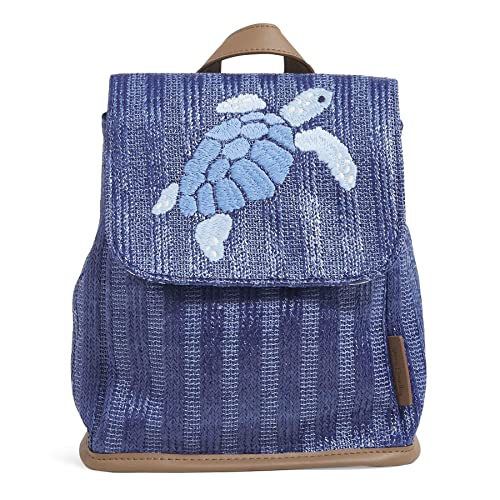 Vera Bradley womens Straw Mini Backpack Purse Bookbag, Regatta Turtle Blue, One Size US
