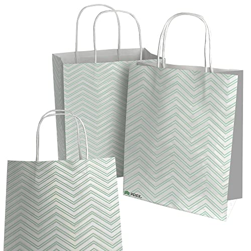 APEX Christmas Gift Bags with Handles – 12 Pack 8×3.93×10 Inch – White Gift Bag, Paper Bags for Small Business Bulk, Party Favor Bag, Zigzag Design for Retail, Birthday and Store Supplies