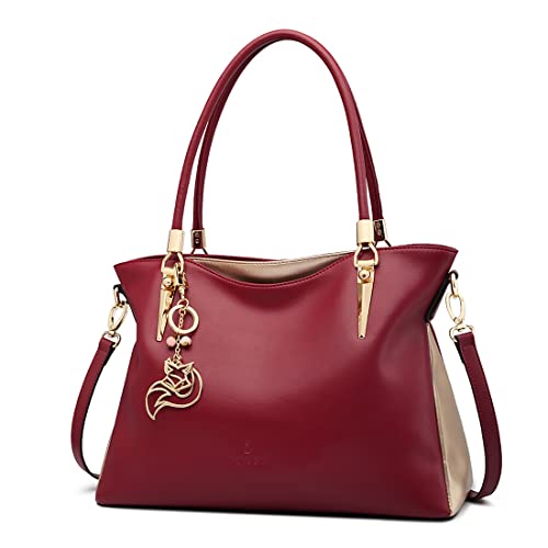Women Leather Handbag Purse Lady Work Tote Shoulder Bag Top Handle Bag Satchel Carryall Ladies Pocketbooks (red)