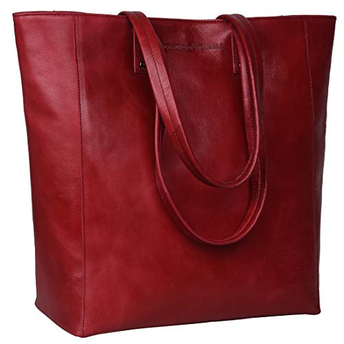 ANTONIO VALERIA Ava Red Crunch Aniline Leather Tote/Top Handle Shoulder Bag for Women