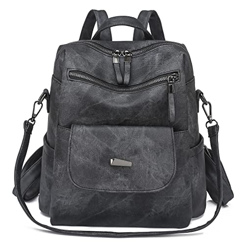Qyoubi Women’s Leather Fashion Backpack Purse Anti-theft Ladies Casual Handbag Convertible Multipurpose Travel Bag Black