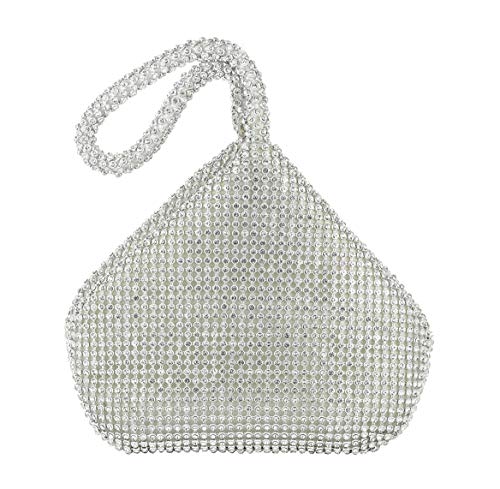 Vgift Clutch Purses for Women Evening Rhinestone Bag Bling, Silver