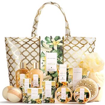 Spa Luxetique Gift Baskets for Women, Vanilla Scent Spa Gift for Women, 15 Pcs Self Care Gifts Including Bubble Bath, Massage Oil, Bath Salt, Bath Bombs and Luxury Tote Bag, Birthday Gifts for Women | The Storepaperoomates Retail Market - Fast Affordable Shopping