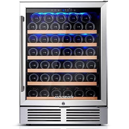 BODEGA 24 Inch Wine Cooler,52 Bottle Wine Refrigerator with Upgrade Compressor Fits Champagne Bottles Keep Consistent Temperature Low noise Built in or Freestanding Wine Fridge for Home Office Bar