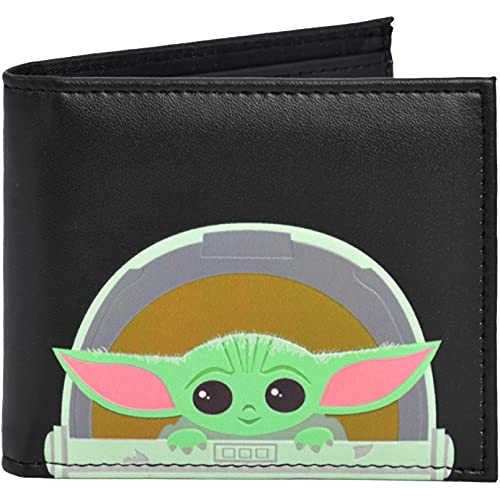 Concept One Star Wars Grogu Wallet, The Mandalorian Slim Bifold Wallet with Decorative Tin Case, Black and Green