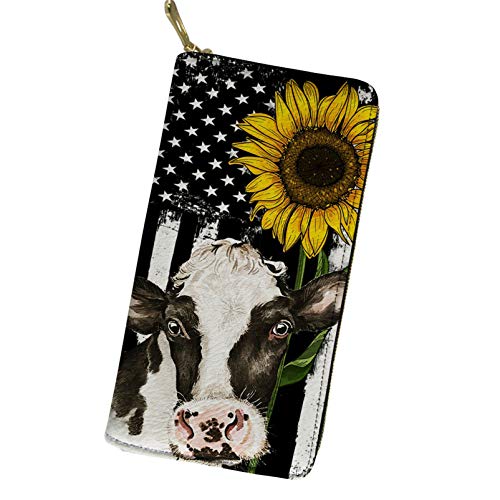UZZUHI Sunflower Cow Purse for Women Girly Money Organisers Small Wallets with Credit Cards Keys Change