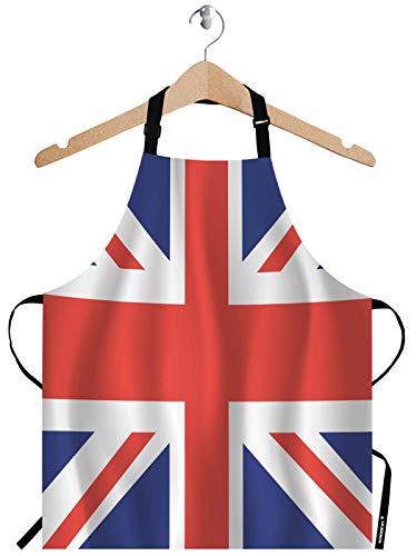 WONDERTIFY United Kingdom UK Flag Apron,Trendy England Britain Patriotic Flags Blue Red White Bib Apron with Adjustable Neck for Men Women,Suitable for Home Kitchen Cooking Bistro Baking BBQ Apron
