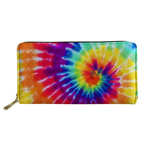 JEOCODY Tie Dye Women’s Wallet Clutch Rainbow Color Swirl Purse Long Leather Wallets Zipper Around Credit Card Holder