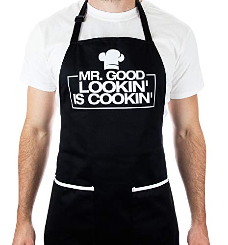 Funny Apron for Men – Mr. Good Looking is Cooking – BBQ Grill Apron for a Husband, Dad, Boyfriend or any Friend that Cooks Like a Master Chef by Aller Home and Kitchen (Mr. Good Looking is Cooking)