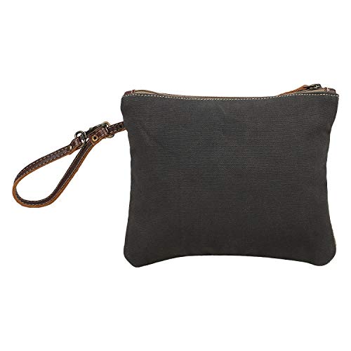 Myra Bag Puzzled Upcycled Canvas & Leather Pouch Wristlet Bag S-1565 | The Storepaperoomates Retail Market - Fast Affordable Shopping