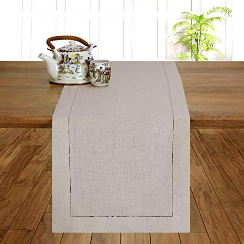 D’Moksha Linen Easter Table Runner 14 x 72 Inch Natural, Pure Linen Hemstitch Table Runners 72 inches Long, Machine Washable, Table Runner for Seasonal Holiday, Themed Party, Festive Décor